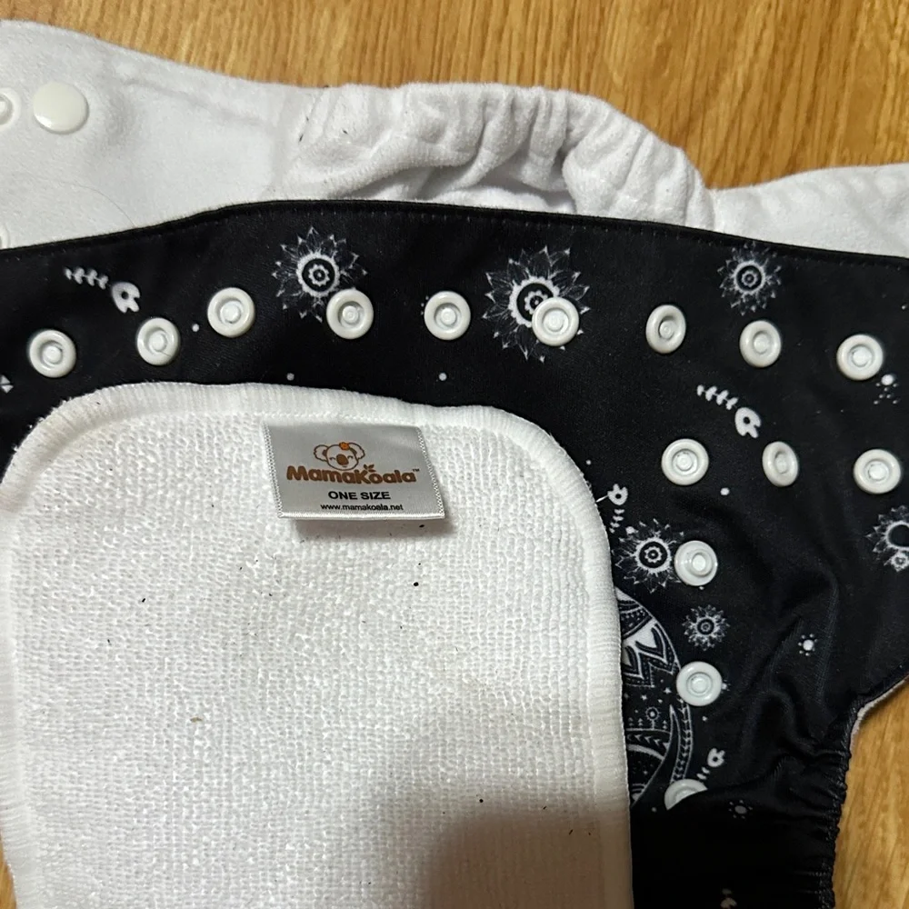 Black Cloth Diaper with Elephant Design